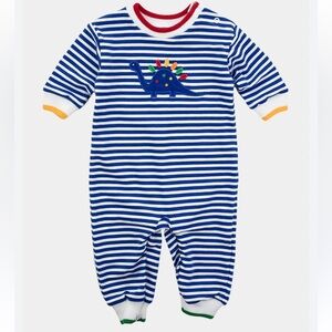 Florence Eiseman Boy's Stripe Embroidered Dinosaur Coverall, Size 18mo